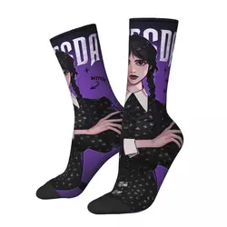 Funny Crazy Sock for Men Wednesday Merlina Fanart Vintage Breathable Pattern Printed Crew Sock Novelty Gift