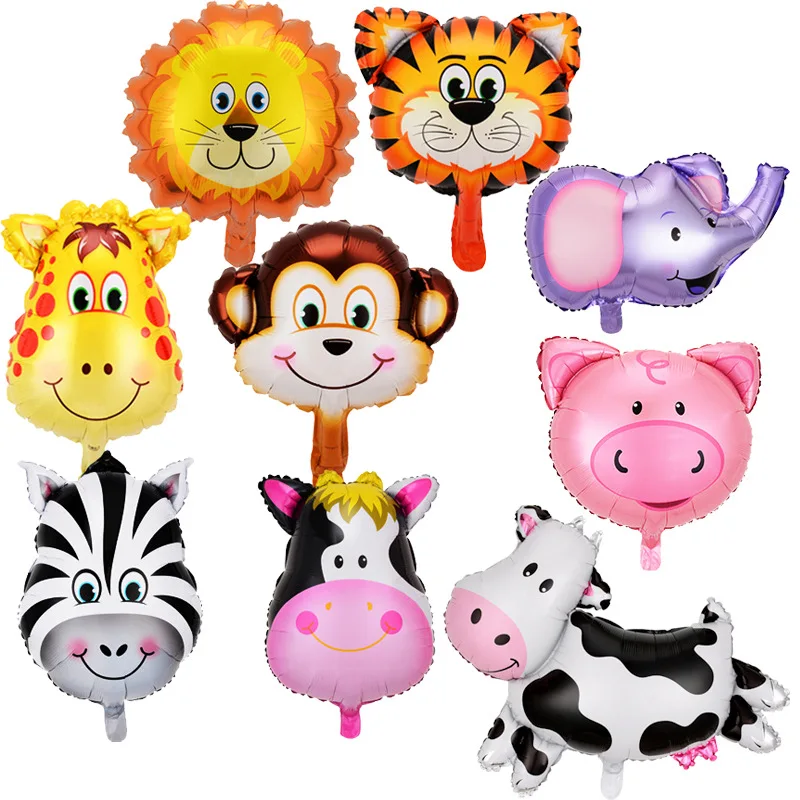 Medium Cartoon Animal Head Balloon Jungle Forest Party Decoration Arrangement Animal Balloon Aluminum Film