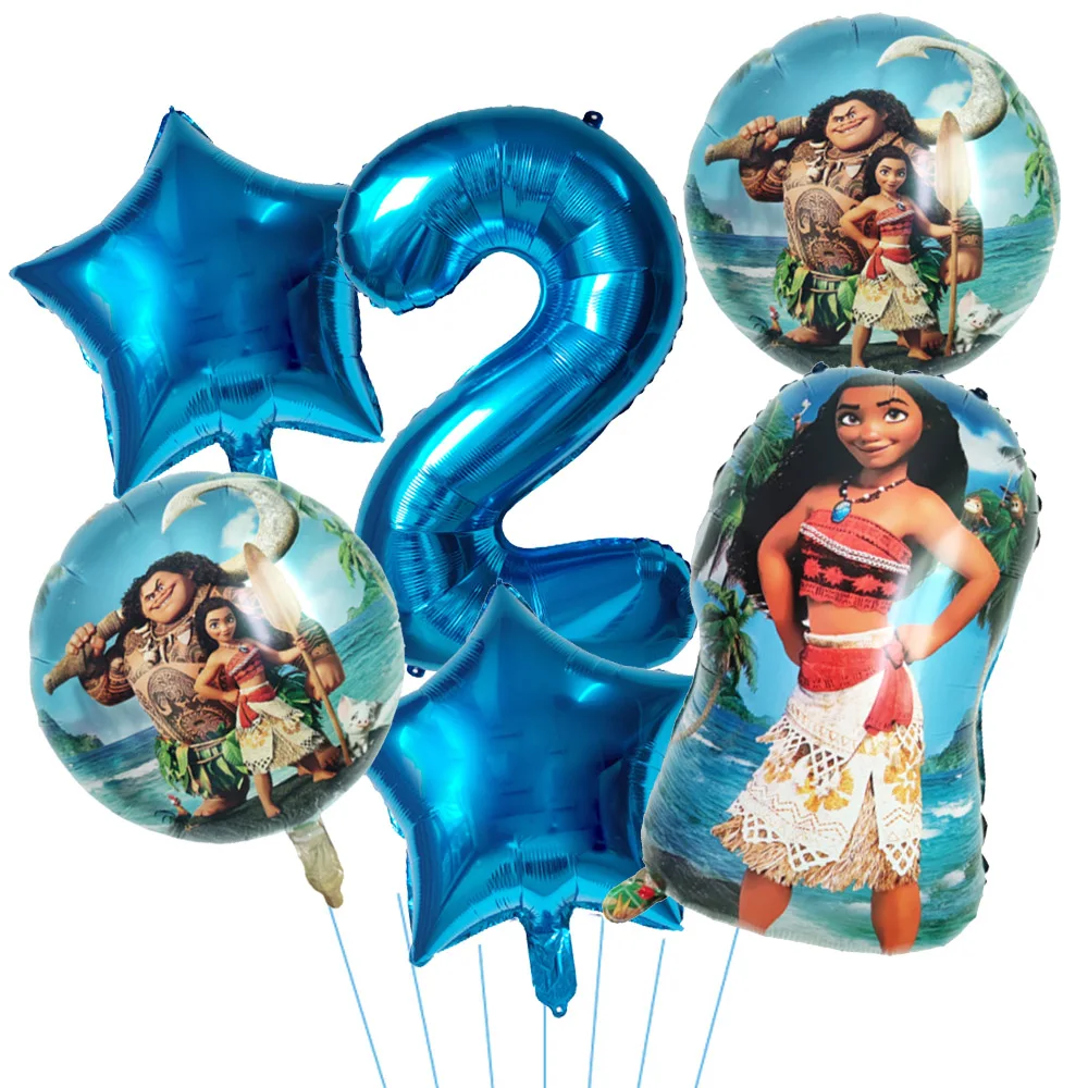 Globos de princesa Moana, decoración para fiesta de cumpleaños, juego de globos con números de 32 pulgadas, suministros para fiesta de globos de aluminio Maui para Baby Shower Moana