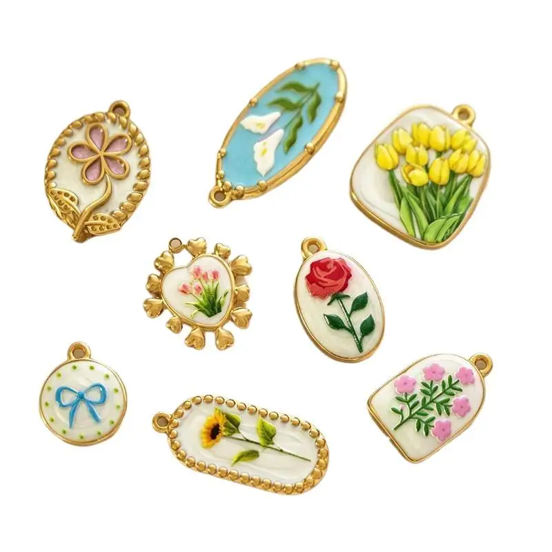 Blumen-Emaille-Anhänger, 5/8 Stück, kleine Größe, für DIY-Arbeiten, zum Basteln von Armbändern, Halsketten, Handybändern und Schmuck. – Detail 6