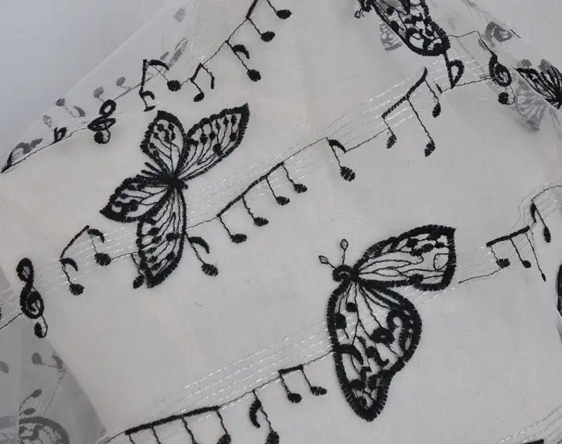 1 metro Nota musicale Farfalla Tessuto di pizzo musicale Tulle floreale per abito da ragazza Abito tutu Abito da sposa Velo da sposa