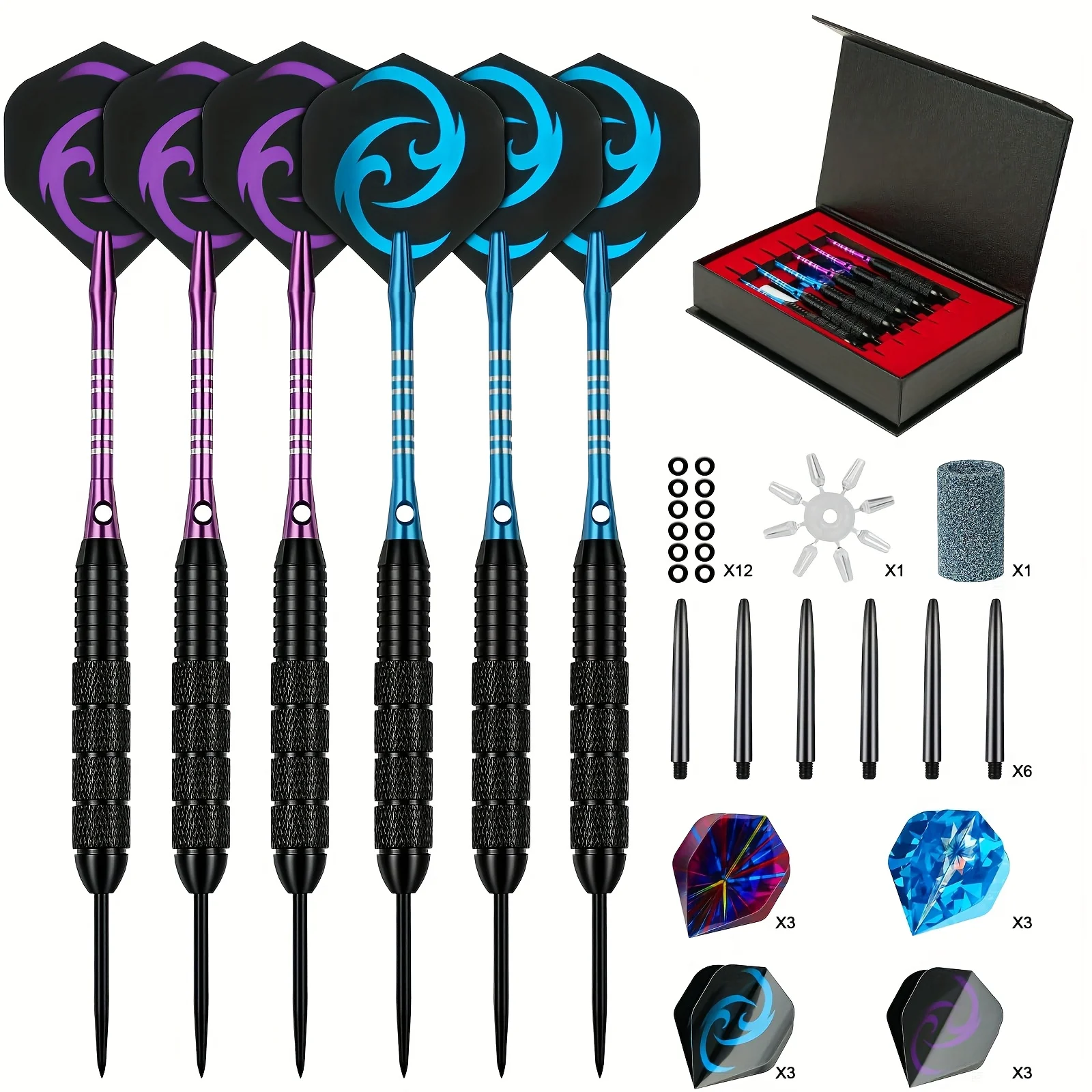 Dart-Geschenkbox-Set, 6 Stück 24g rutschfeste Edelstahl-Darts, komplett mit professionellem Zubehör, das beste Weihnachtsgeschenk.