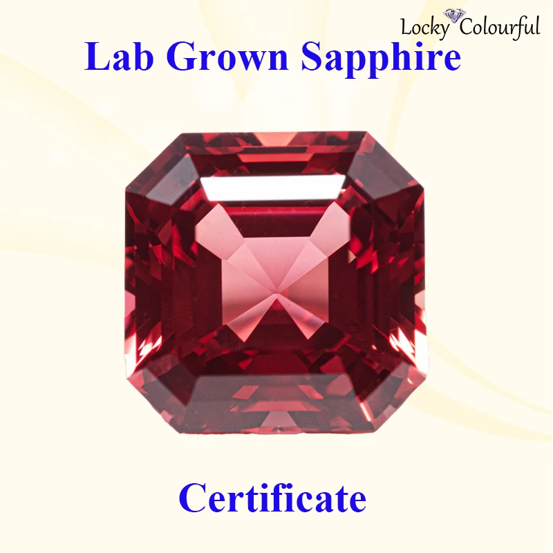 

Lab Grown Sapphire Asscher Shape Charms Sunset Red Color VVS1 Selectable AGL Certificate for DIY Jewelry Making Rings Material