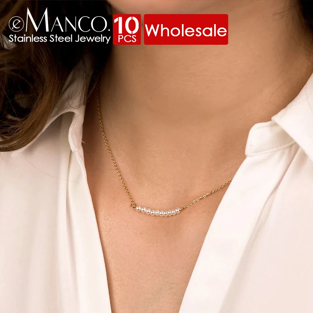 eManco 10PCS Trendy Crystal Pendant for Women Multi Layered Stainless Steel  Imitation Pearl Chokers Necklace Wholesale Direct