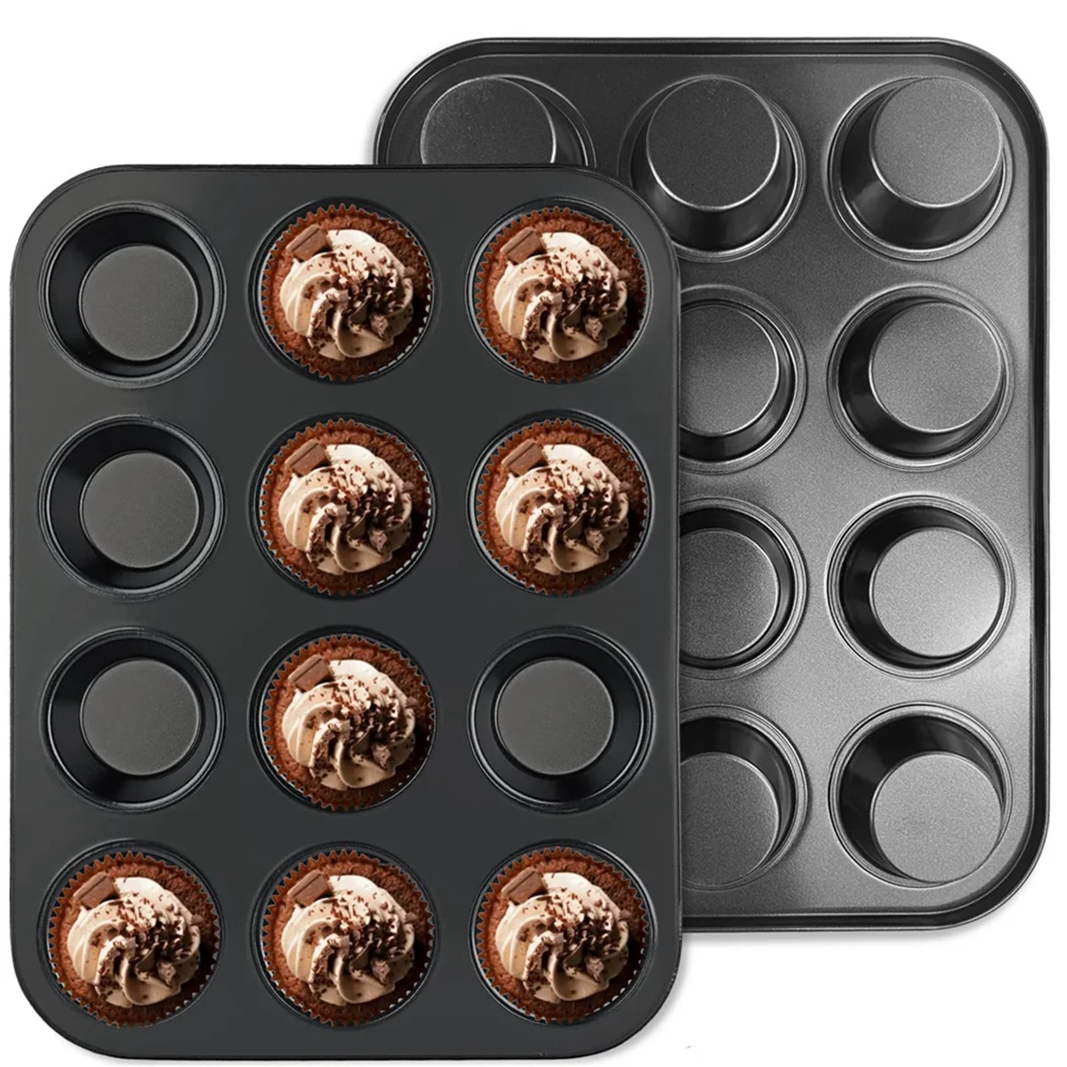 Pack of 2 Muffin Tray for 24 Muffins, High-Quality Non-Stick Muffin Tray, for Cupcakes, Brownies