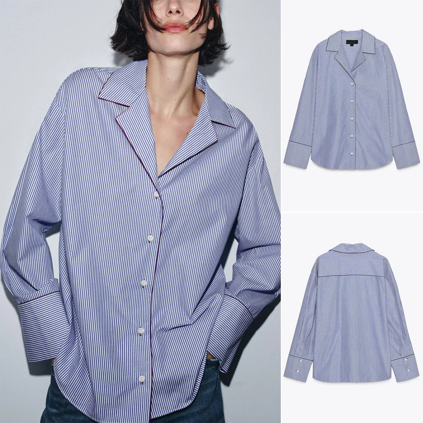 

Autumn New Casual Cotton Blend irt Collar Long Sve Color Blo Trim French Sle Slim Fit Breathable Polyester Women's S...