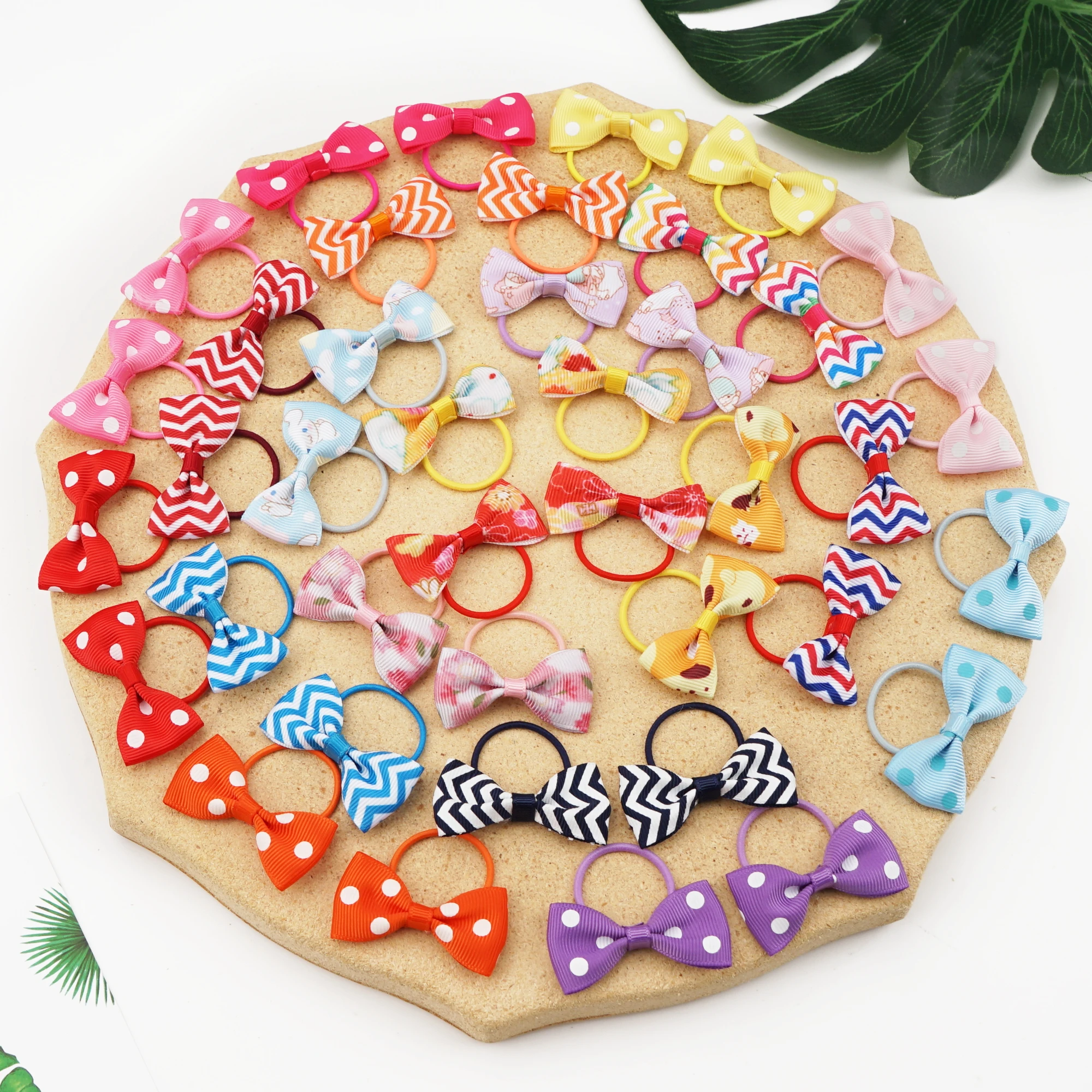 40/60Pcs Grosgrain Ribbon Rainbow Hair Bows Elastic Hair Ties Hair Bands Holders Hair Accessories for Baby Girls Infants Toddler