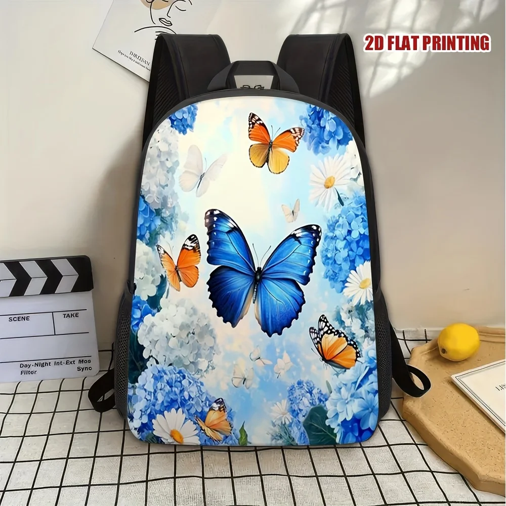 

1 Stylish Spring Elegant 2D Flat Print Backpack - Stylish Polyester with Removable Shoulder Strap, Lightweight and Durable