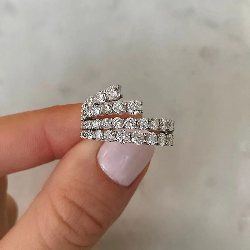 Fashion 4 Rows Cubic Zirconia Winding Rings for Women 2023 Korea New White CZ Bridal Ring Wedding Engagement Party Jewelry Gifts