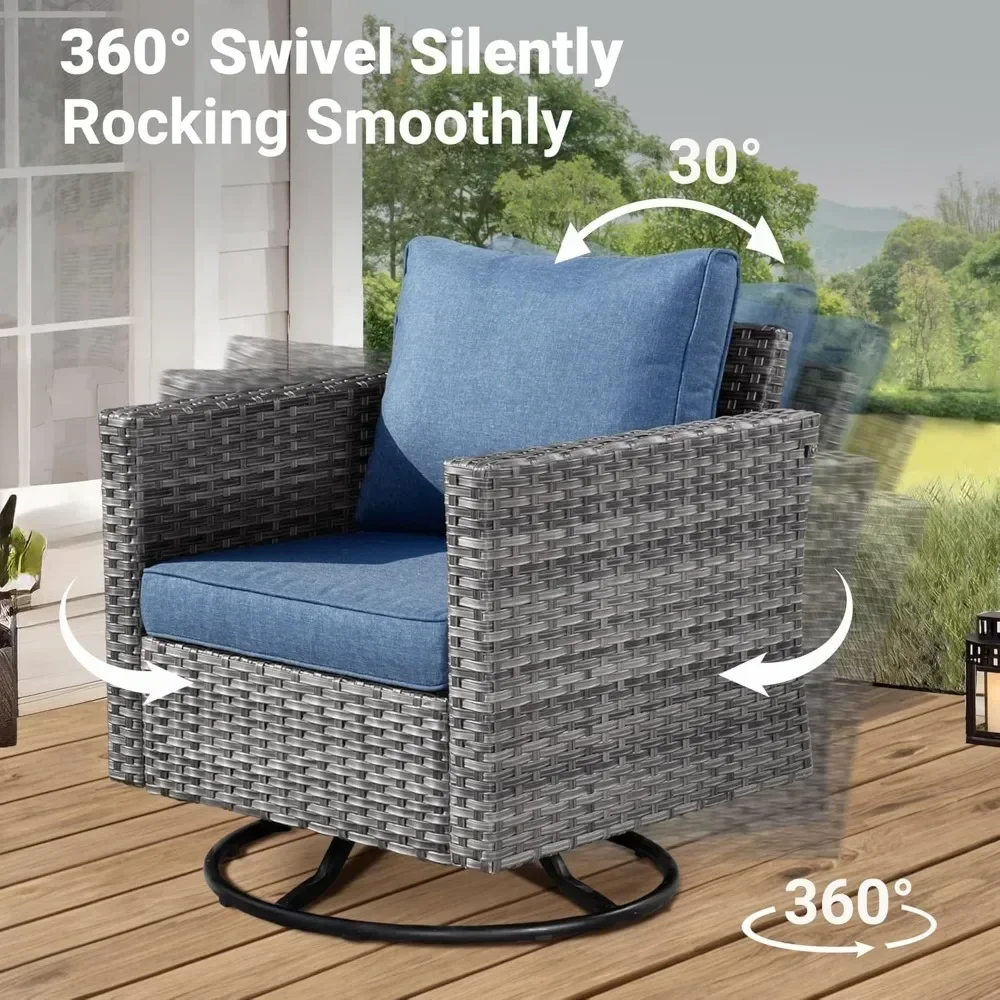 9-piece Terrace Furniture Set,Equipped with Square Pit Table, Swivel Rocking Chair,Outdoor High Backrest Rattan Conversation Set