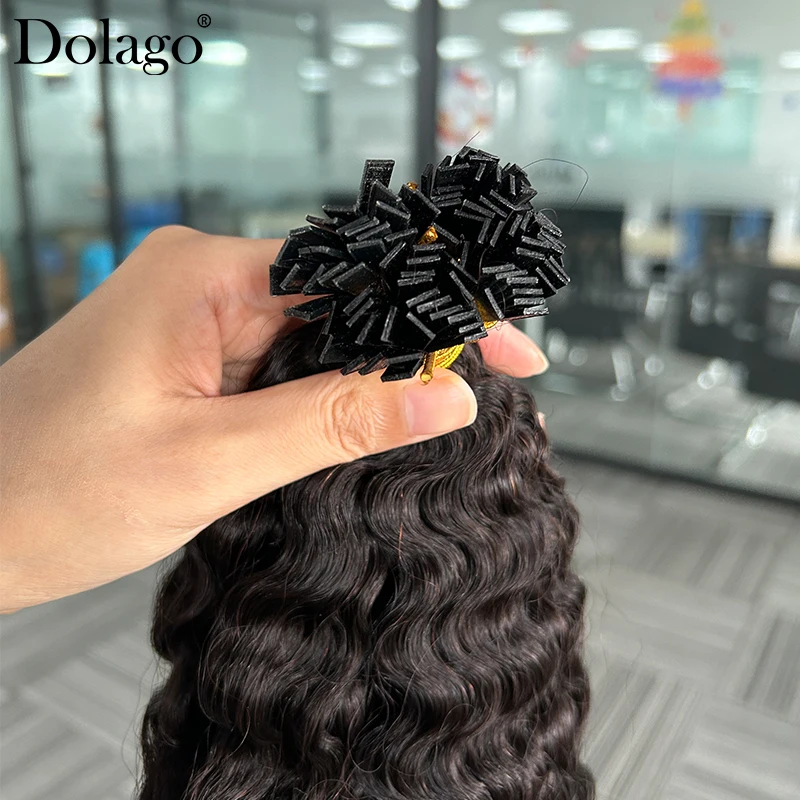 Extensiones de cabello humano con puntas K para mujer, cabello rizado birmano, mechones, negro natural, puntas planas, cabello vietnamita a granel 6