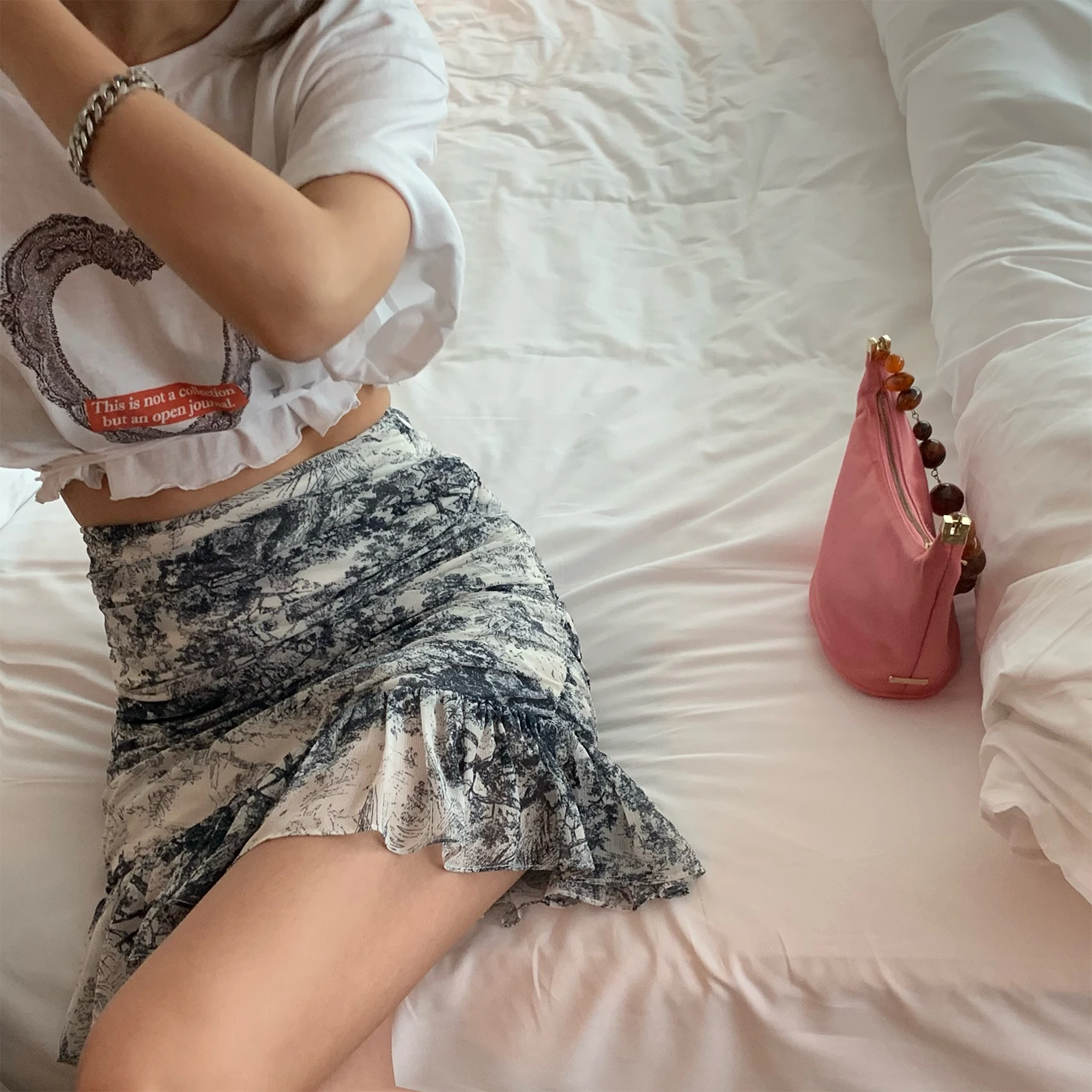 

High Waist Floral Print Chiffon ort Skirt Sweet Sle f-length A-Line Silhouette for Young Women in Their Late Twenties