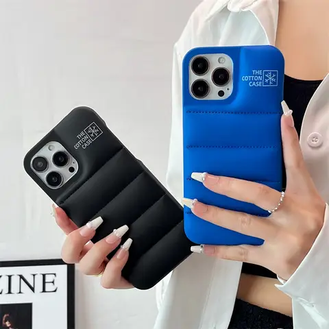Fashion Brand Luxury Cotton Down Jacket Phone Case For iPhone 15 14 13 12 11 Pro Max Plus  Puffer Case Soft  Shockproof Cover