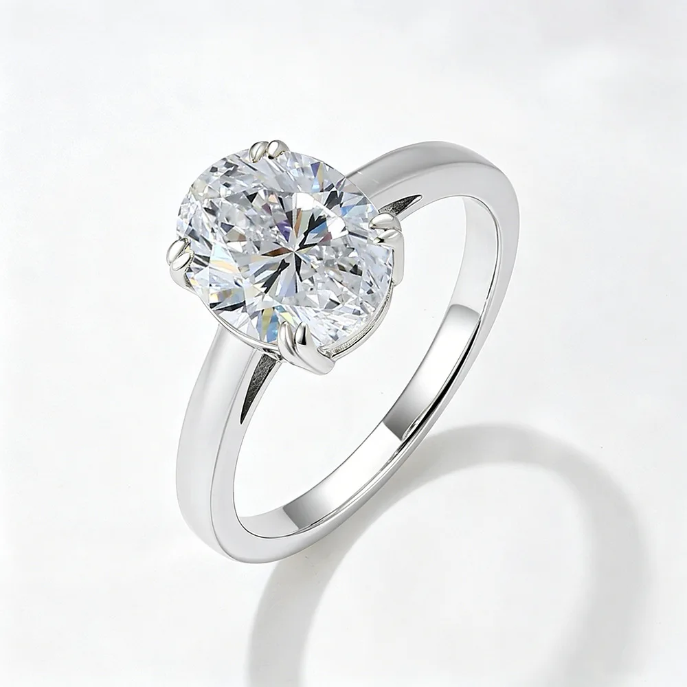 Dave&di European And American Cross Border Super Flash 5a Elliptical Zircon Ring For Women 925 Pure Silver High Grade Light L