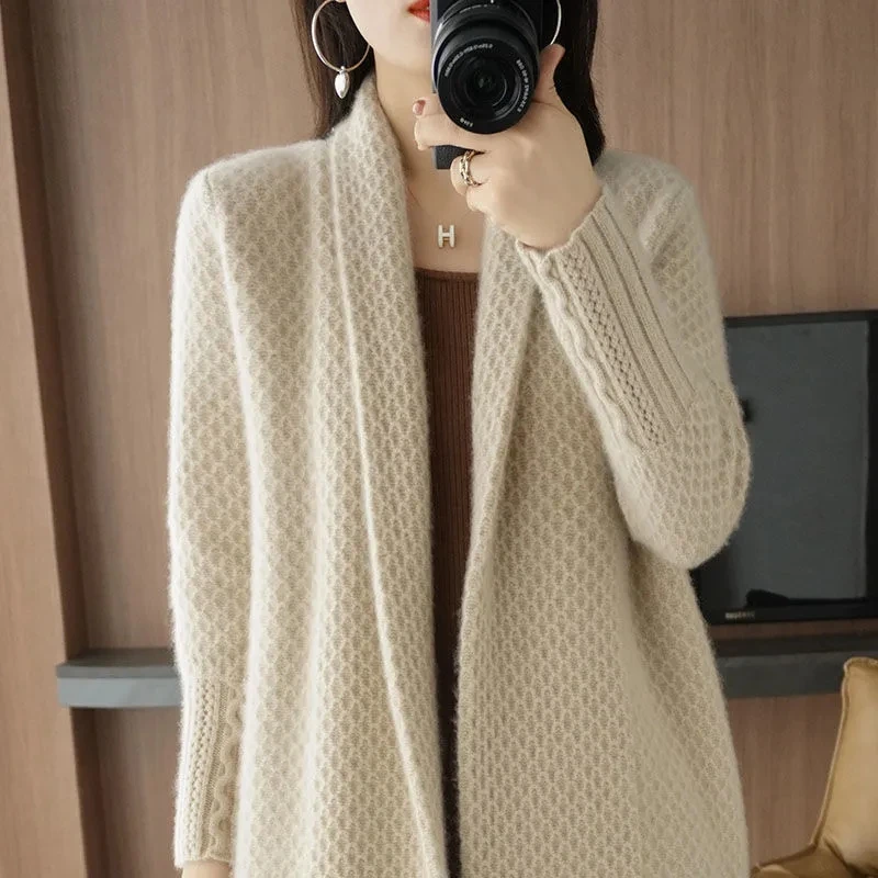 Fashion Cardigan Knitted Sweater Women Clothes Autumn Winter New Long Sleeves Jacket Mid-Length Vintage Knitwear Female G2128