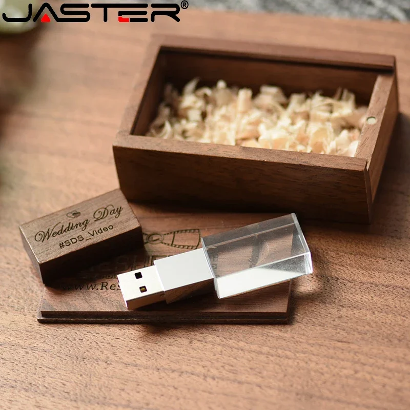 JASTER High Speed Crystal Wooden USB 2.0 64GB Wedding Gift 32GB 16GB 8GB 4GB Customizable LOGO Flash Drive USB Stick Memory Card