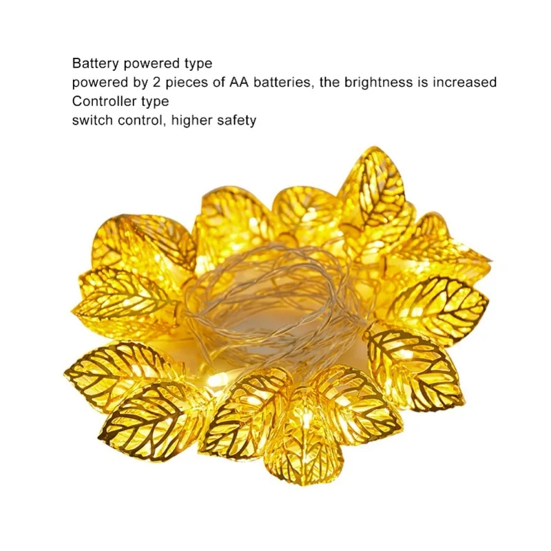 ไฟประดับสีโรสโกลด์ 20 ดวง กันน้ำ ใช้แบตเตอรี่ รูปใบไม้โปร่งแสง สำหรับงานปาร์ตี้ ประตู ภายในอาคาร