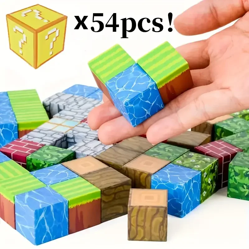 54pieces Kids Magnetic Building Plastic Stacking Coloring Creative Shape Educational Construction Stands Toy Blocks