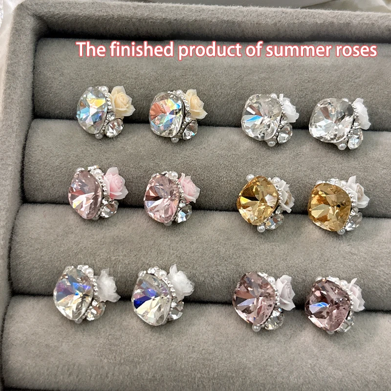 3D Rose Nail Diamond Square Flashy Rhinestone Multicolored Alloy Decoration Stereoscopic Nail Accessories Nail Salon Nail Art