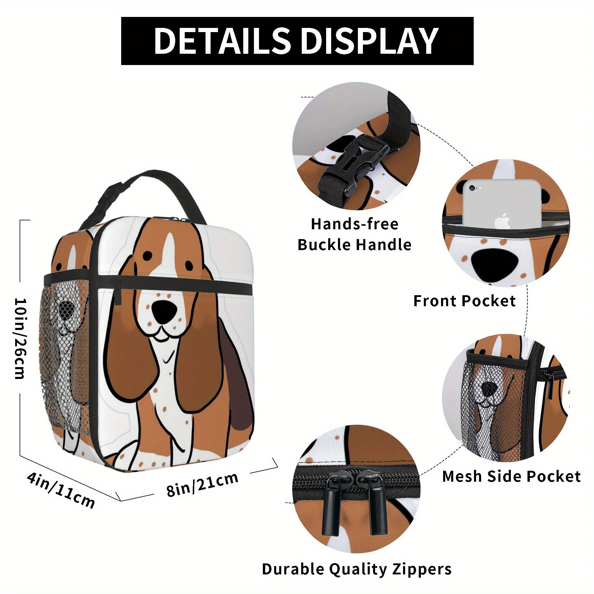 1pc, Cute Cartoon Dog Sticker Printed Thermal Bag Insulation Lunch Box for Food Storage - Unisex Portable Reusable & Leakproof
