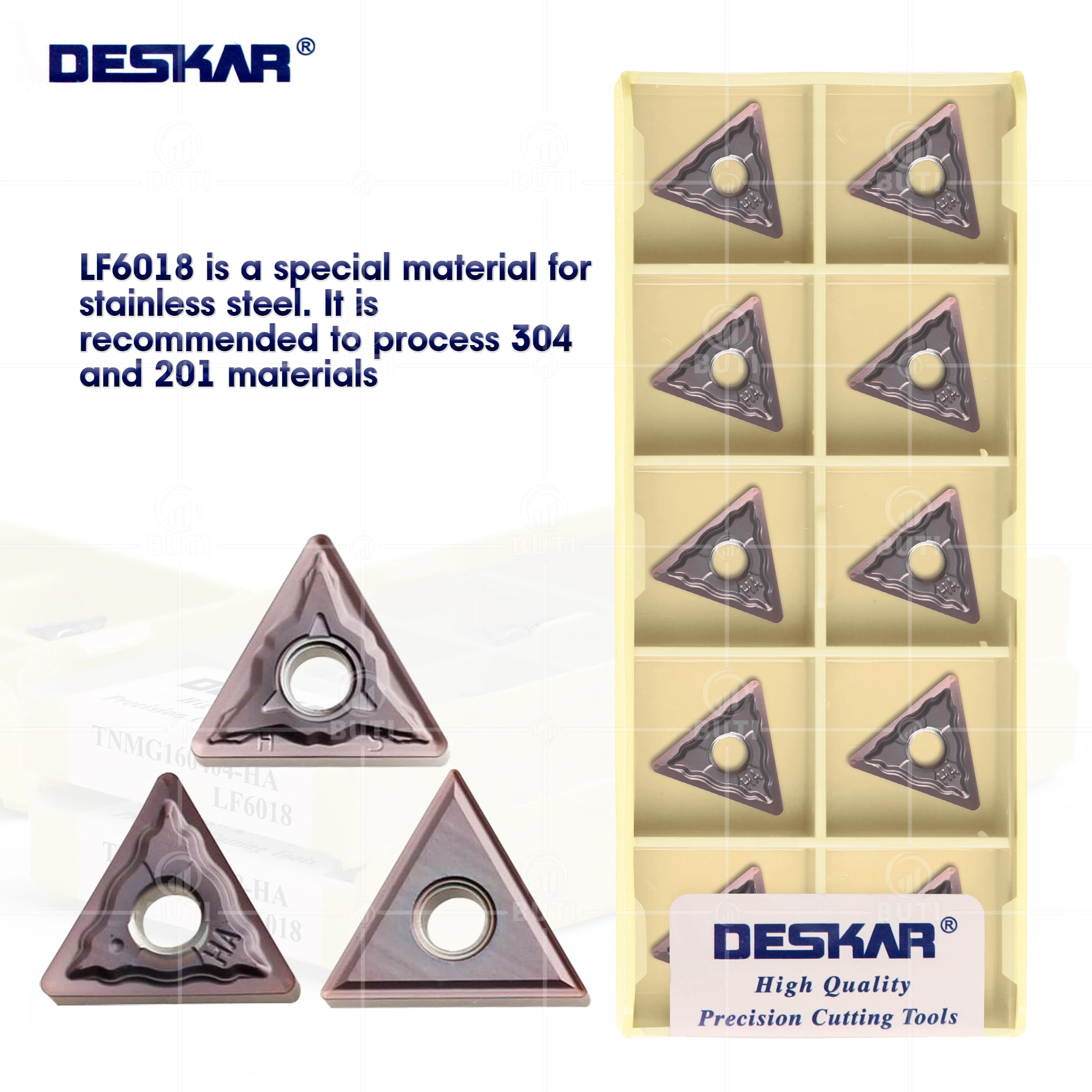 Deskar-cnc Lathe Turning Cutter Carbide Insert para 100 Original Tnmg160404 Tnmg160408 hs mq Jms ha ma ms Lf6018 Aço Inoxidável