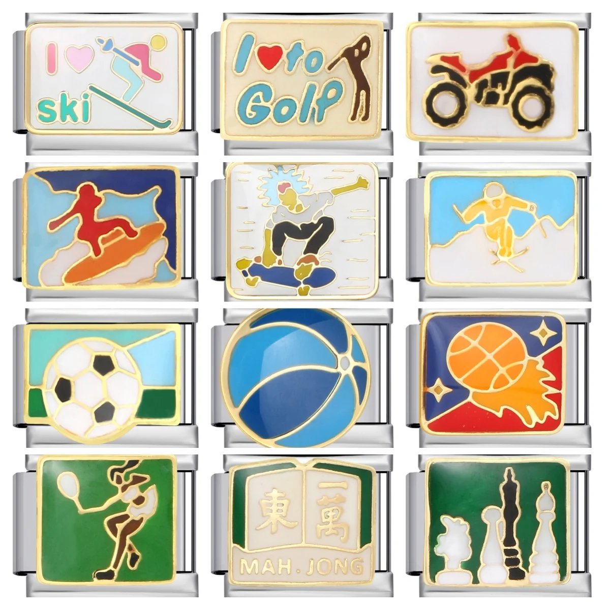 Mode Sport Skifahren Fußball und Basketball Italienisches Charm-Armband Link Fit 9mm Edelstahl DIY Herstellung von Perlen Schmuck – Detail 1