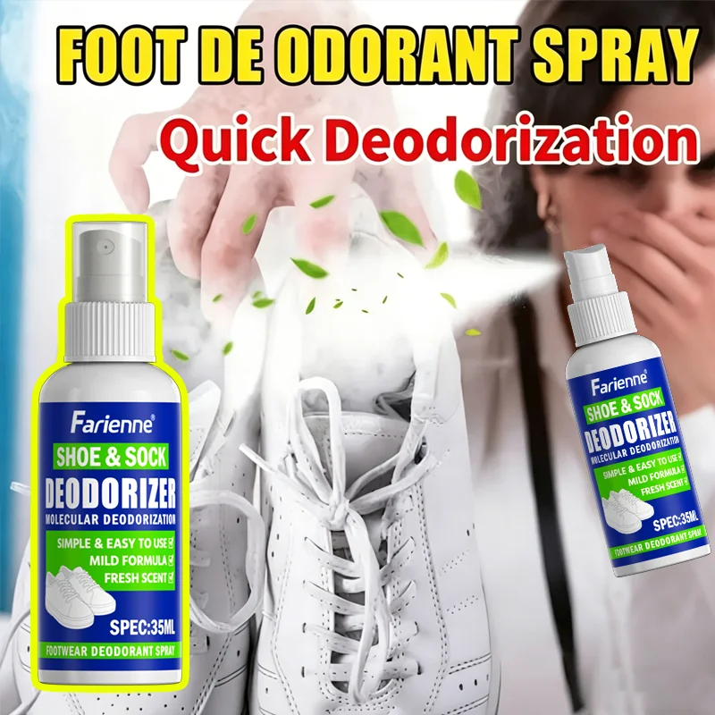 Farienne 35ml Quick-Acting Shoe & Sock Deodorizer Spray Long-Lasting Fresh Scent Foot Odor Eliminator for Footwear