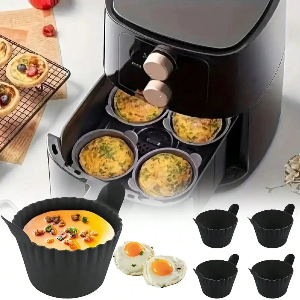 1/4PCS Reusable Silicone Air Fryer Liners and Baking Cups Accessories for Eggs Cakes Meatballs Non-Stick Kitchen Baking Tools