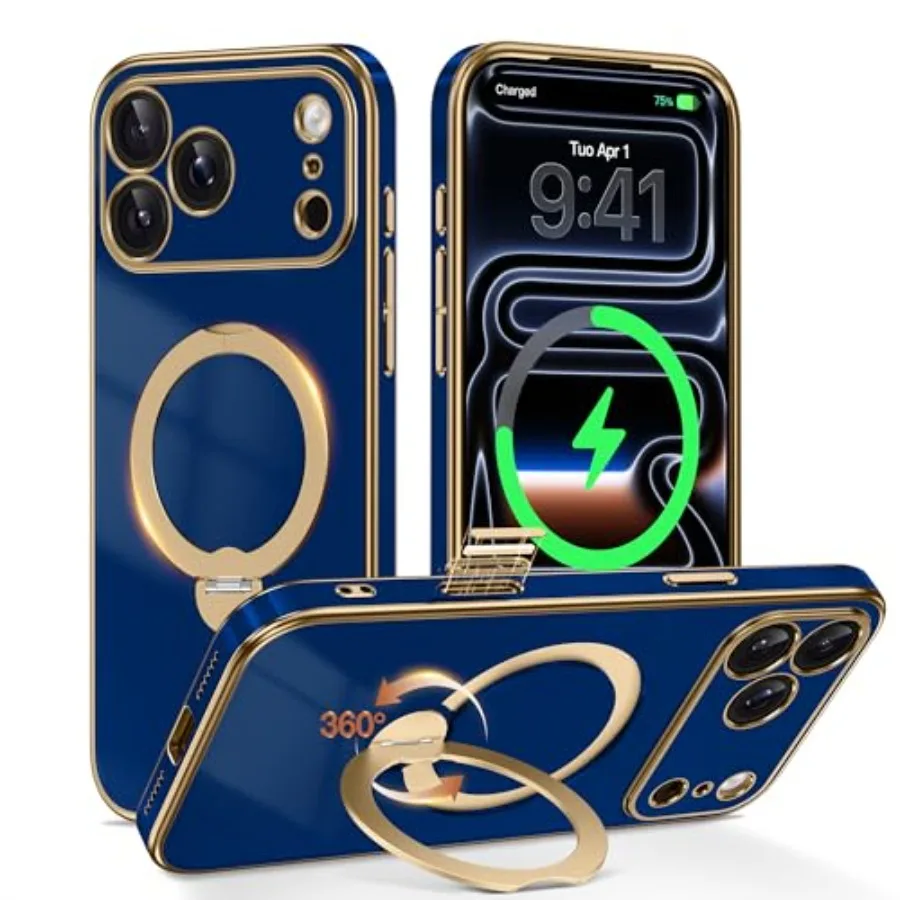 

with 360° Spin Magnetic Stand, [Compatible with Magsafe] [Military tection][Built- Rg Holder] Camera Control Phone
