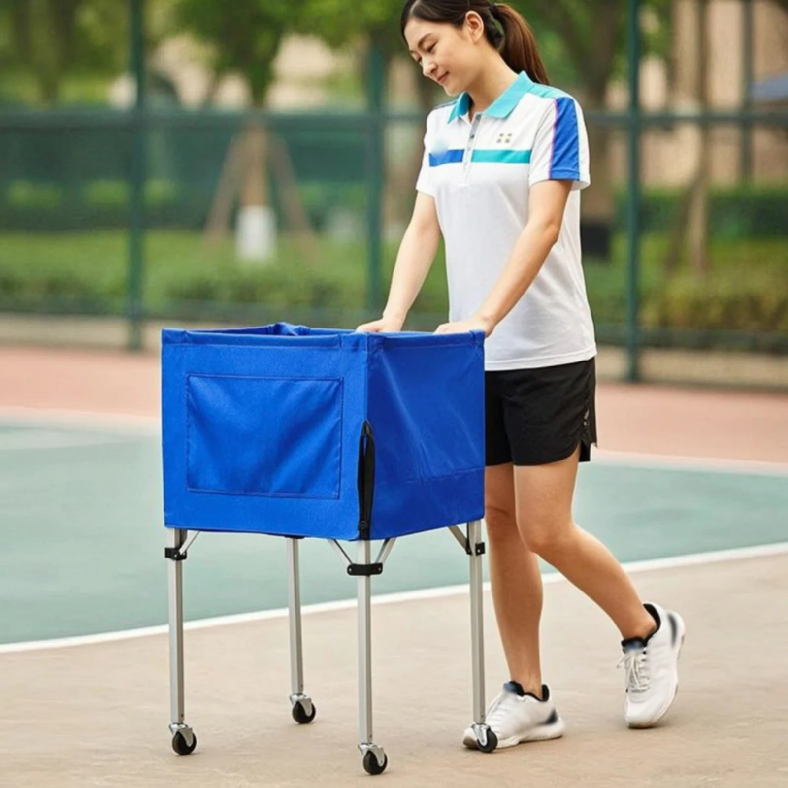 Ball Storage Cart Collapsible Folding Ball Cart Sports Equipment Organizer Wheeled Multi-Sport for Coaches, Gym