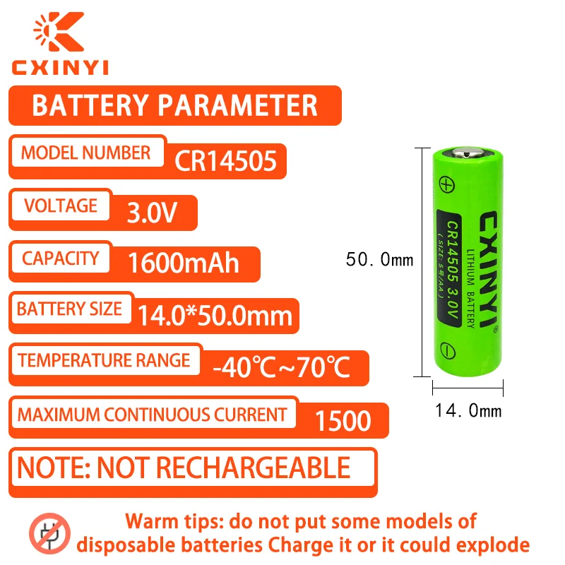 CXINYI CR14505 3V lithium battery No. 5 is used for infrared detectors, flow meters, gas meters, call devices, smoke detectors