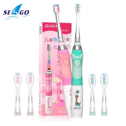 Seago Children's Electric Toothbrush LED Light Smart Reminder Replacement Nozzles Battery Supply Sonic Toothbrush for 3 Years+