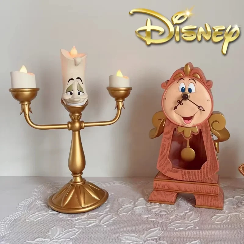 New Hot Disney Beauty And The Beast Figure Toy Lumiere Night Light Candlestick Desktop Cogsworth Clock Birthday Decoration Gifts