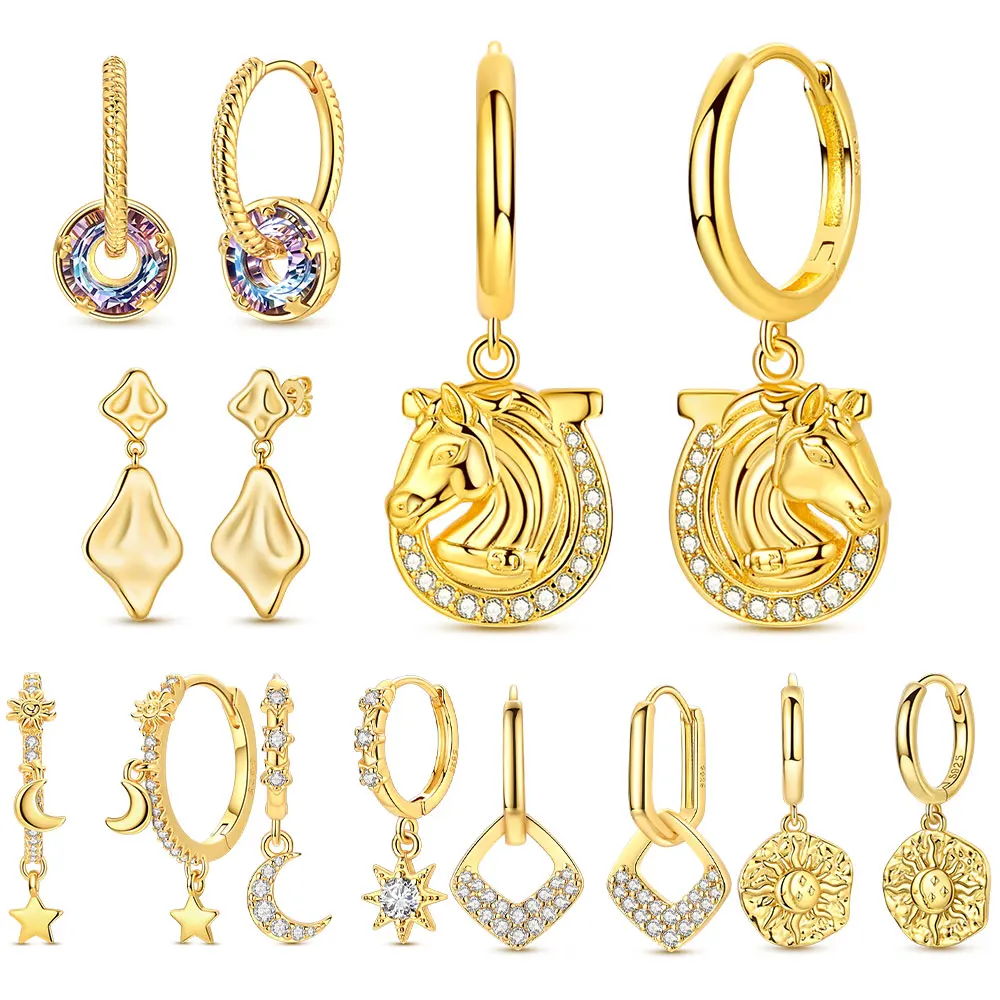 

Золотые серьги-подвески в форме лошадиной головы, подковы, солнца и луны, оригинальные серебряные серьги 925 пробы, подарок для женщин на День святого Валентина, аксессуар