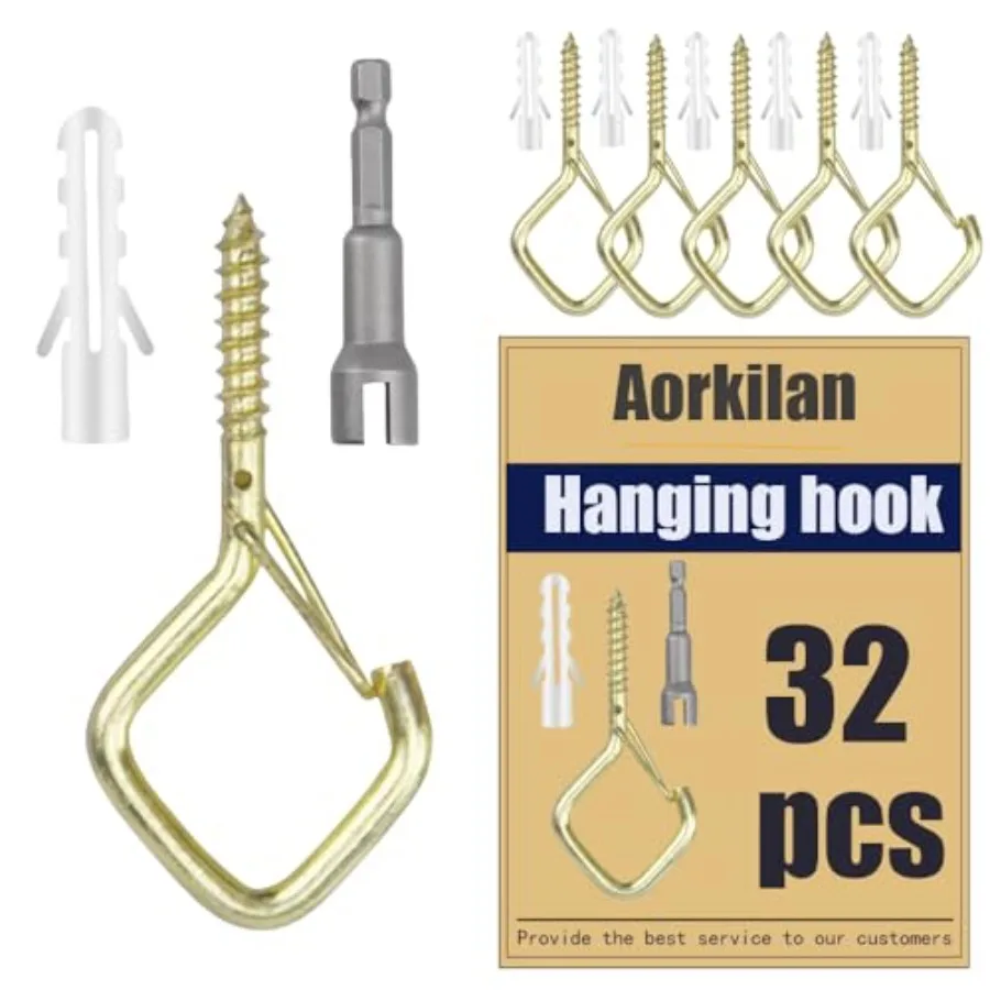 32-Pack Heavy-Duty en Screw Eye Hooks with Safety Clips Metal Ceiling Hooks for Hanging Plants, Wind Chimes, Bird Feeders and I