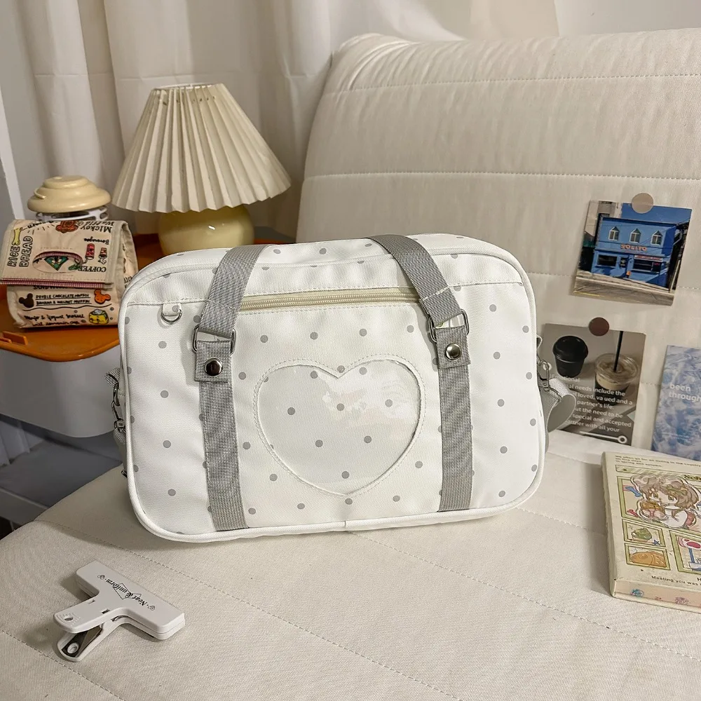 Korean Niche Cute Polka Dot Shoulder Ita Bag for Girls Harajuku Preppy Ins Aesthetic Single Shoulder Handbag with Clear Window
