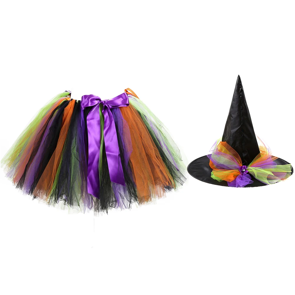 

Witch Puff Skirt Kids Girls Costume Halloween Party Dress Photo Props Reusable Durable Elastic Waist Adjustable Layered Satin