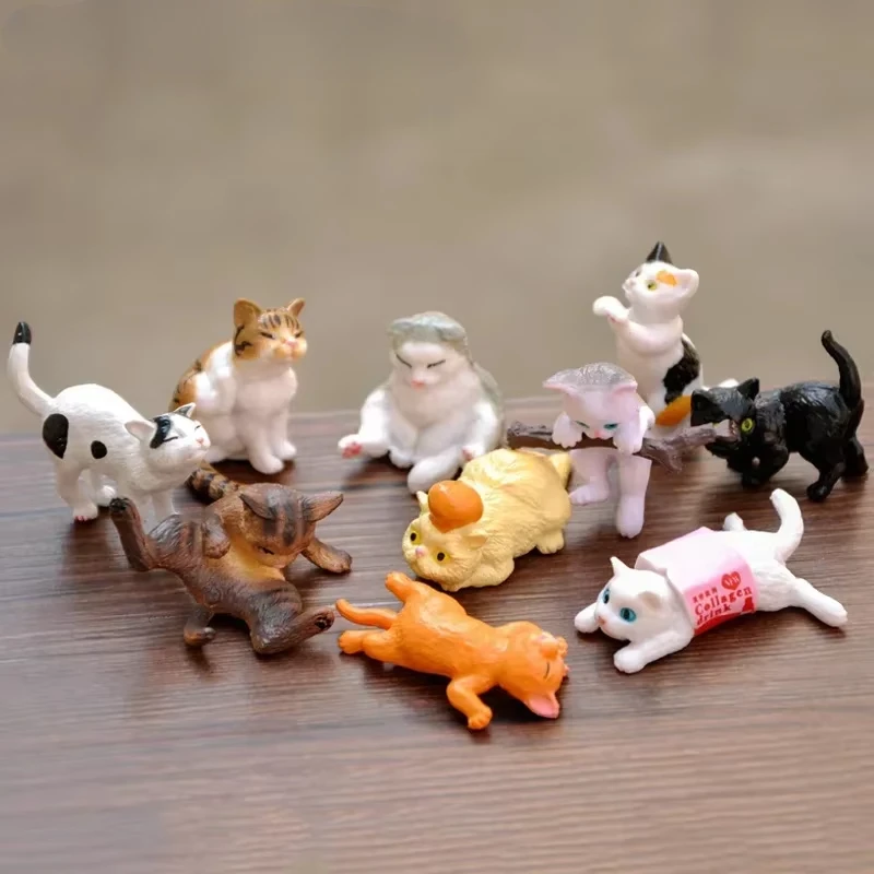 1pcs Cute Cat Miniature Ornaments Kitten Figurines Model Gifts For Kids Children Birthday Desk Car Garden Home Decoration