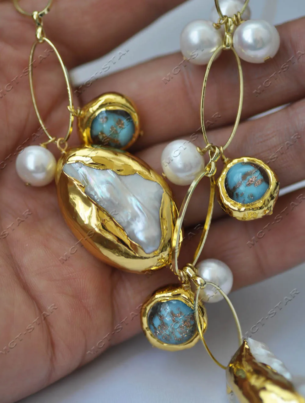 

MTC·STAR 23 дюйма, 35 мм, белое жемчужно-синее ожерелье из муранского стекла в стиле барокко (Z13410)