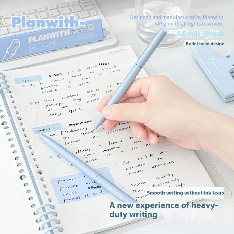 Planwith أقلام جل معدنية التجفيف السريع على نحو سلس 0.5 مللي متر قلم حبر أسود Ins قلم كربون دوار للرياح للوازم المدرسية للطلاب
