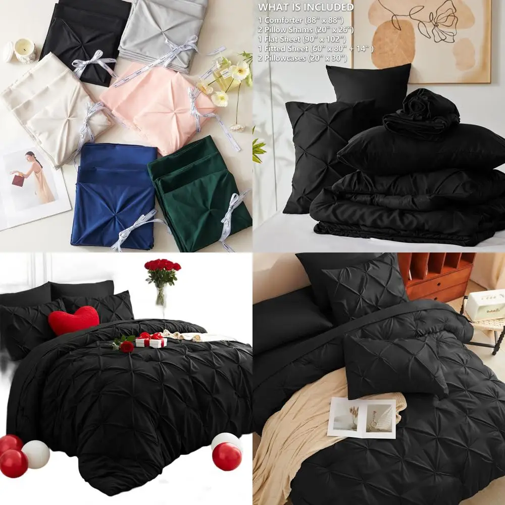 

Luxury Black 7-Piece Queen Bedding Set with Comforter, Sheets, and Pillowcases