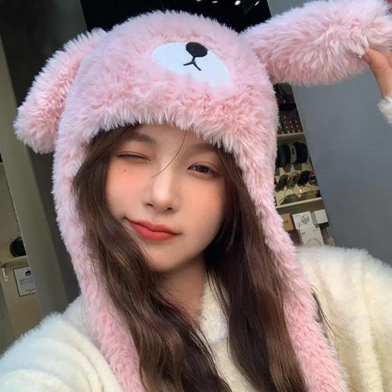 Winter Warme Beer Oor Hoed Cartoon Beanie Cap Outdoor Activiteit Motorkap Hoofdwarmer F3MD