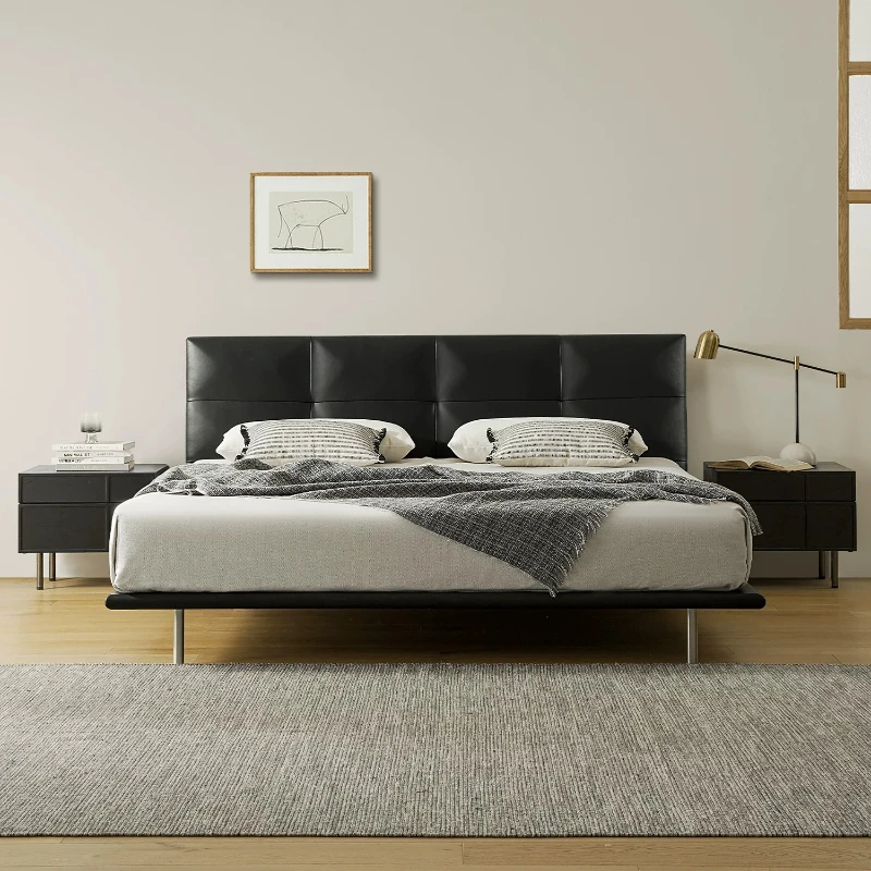 Yjq antique leather master bedroom big bed solid wood black Qiao suspension bed retro black small square double bed