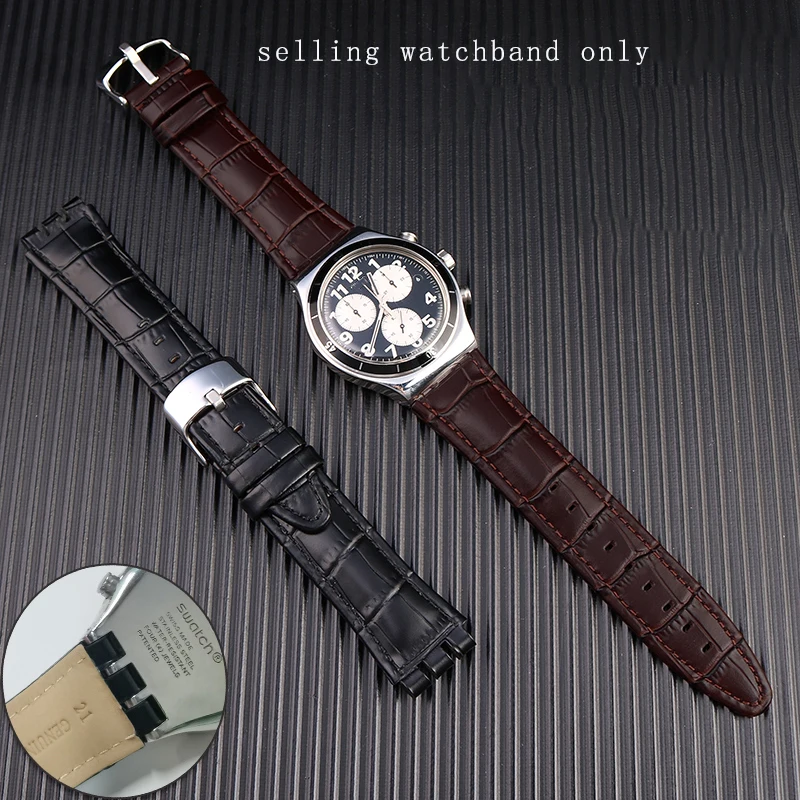 Cowhide watchband for Swatch YVS genuine leather watch strap concave and convex mouth watch accessories 21mm men\'s wristband