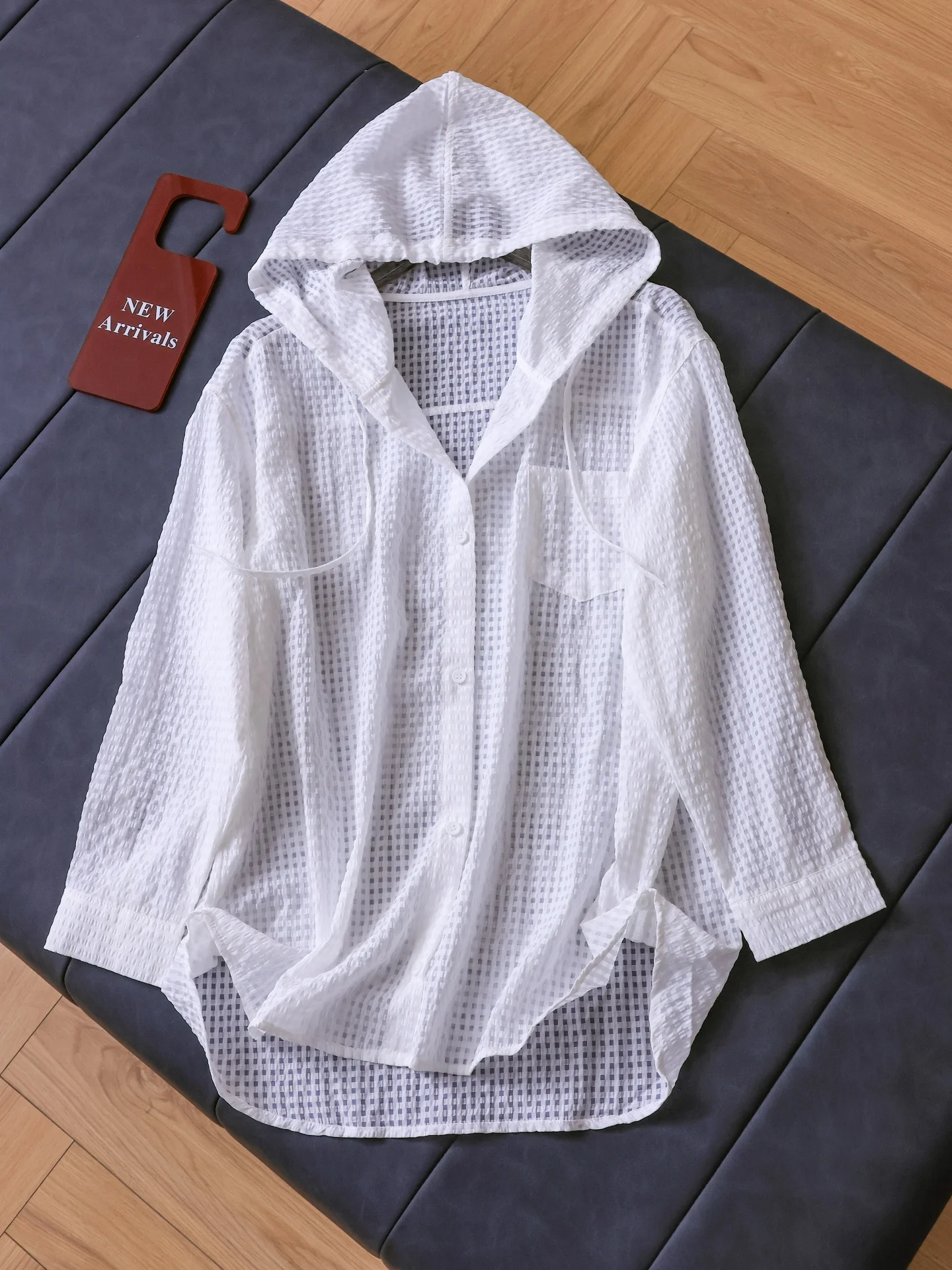 Casual Style Loose Fit Long Sleeve Sun Protection Shirt Women's Open Cardigan Polyester Fabric Breathable Cool Feeling Hat