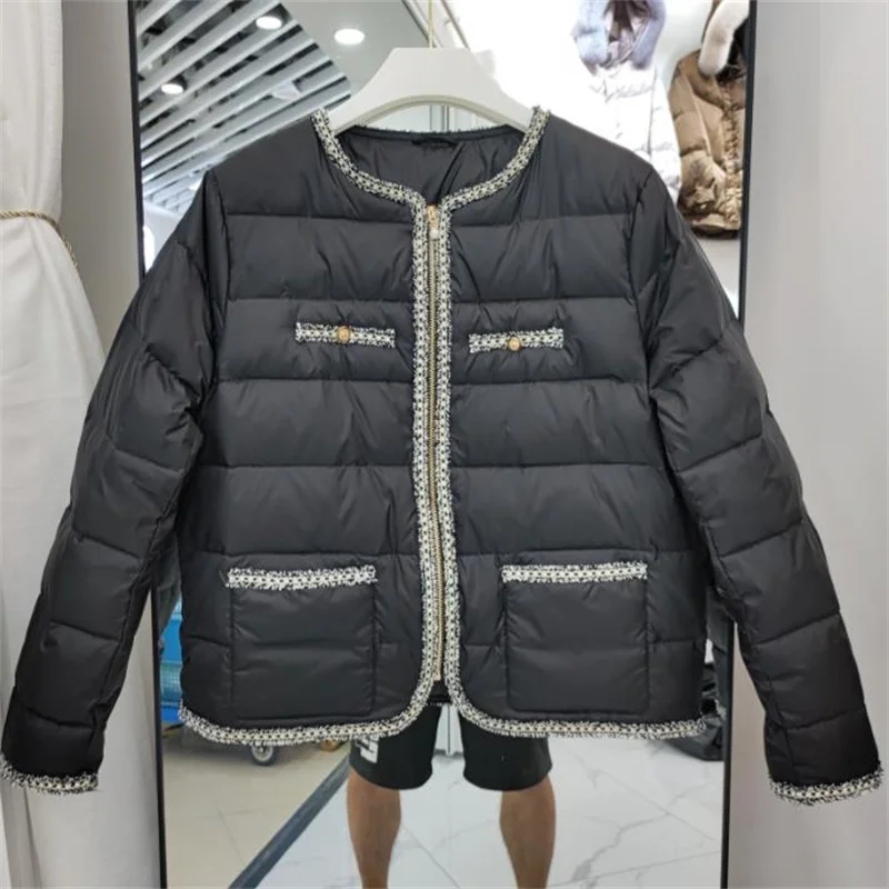 

New short down women's fashion round neck zipper white duck down jacket