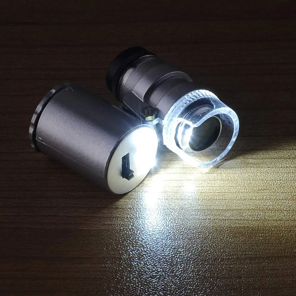 مكبر مجوهرات محمول مع ضوء LED ، عدسة مكبرة صغيرة للجيب ، مكبرة للمجوهرات فوق البنفسجية ، مجهر صغير مضيء ، 60X