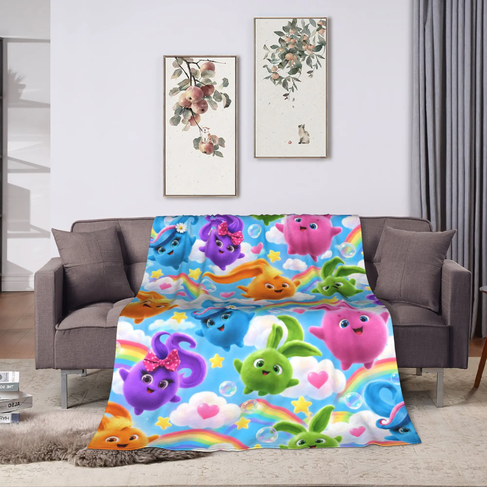 Soft Warm Blankets Airplane Travel Sunny Bunnies Playful Balls Throw Blanket  Flannel Bedspread For Home Decor Sofa Bed Cover