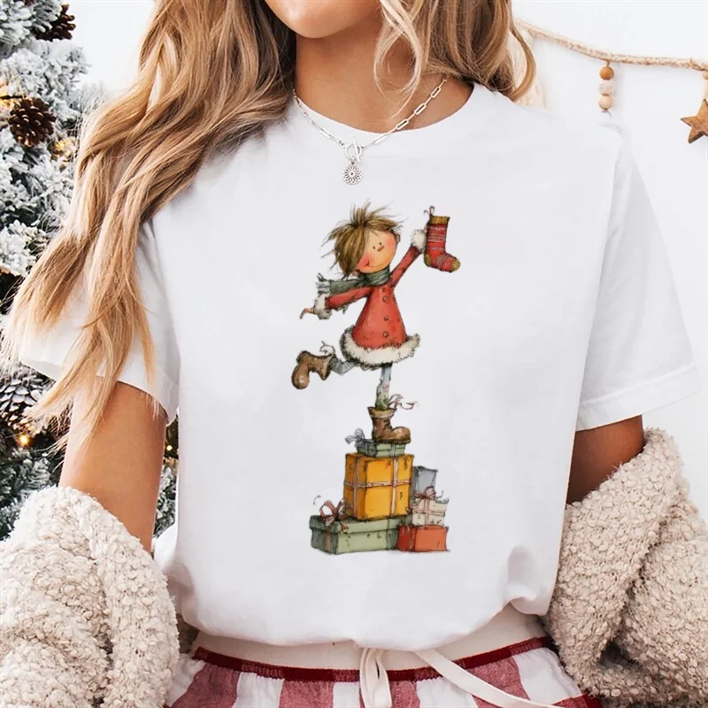

Cute T-Shirt Top Style Trendy Christmas Style Happy Women's Holiday Printed New Year Pattern T-Shirt Fashion Clothing T-Shirt