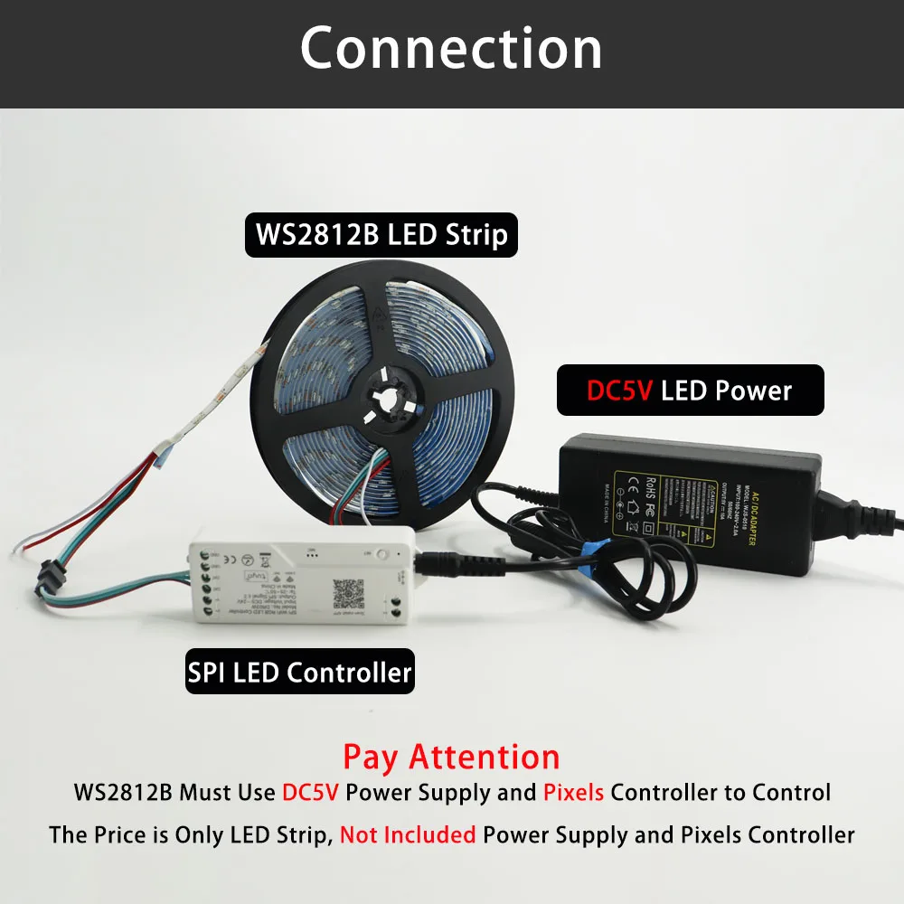 DC5V WS2812B LED-Streifen 30/60/74/96/144 LEDs/m Individuell Adressierbare Intelligente 5050 RGB WS2812 Pixel-LED-Leuchte IP30/65/67 – Detail 5